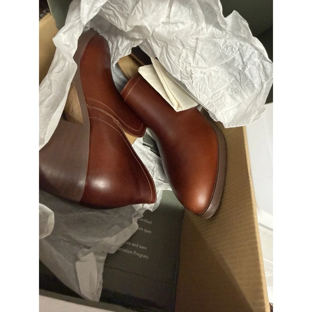 Nisolo Ankle Boot Mia Auburn Brown Leather Womens 7.5 Medium New In Box